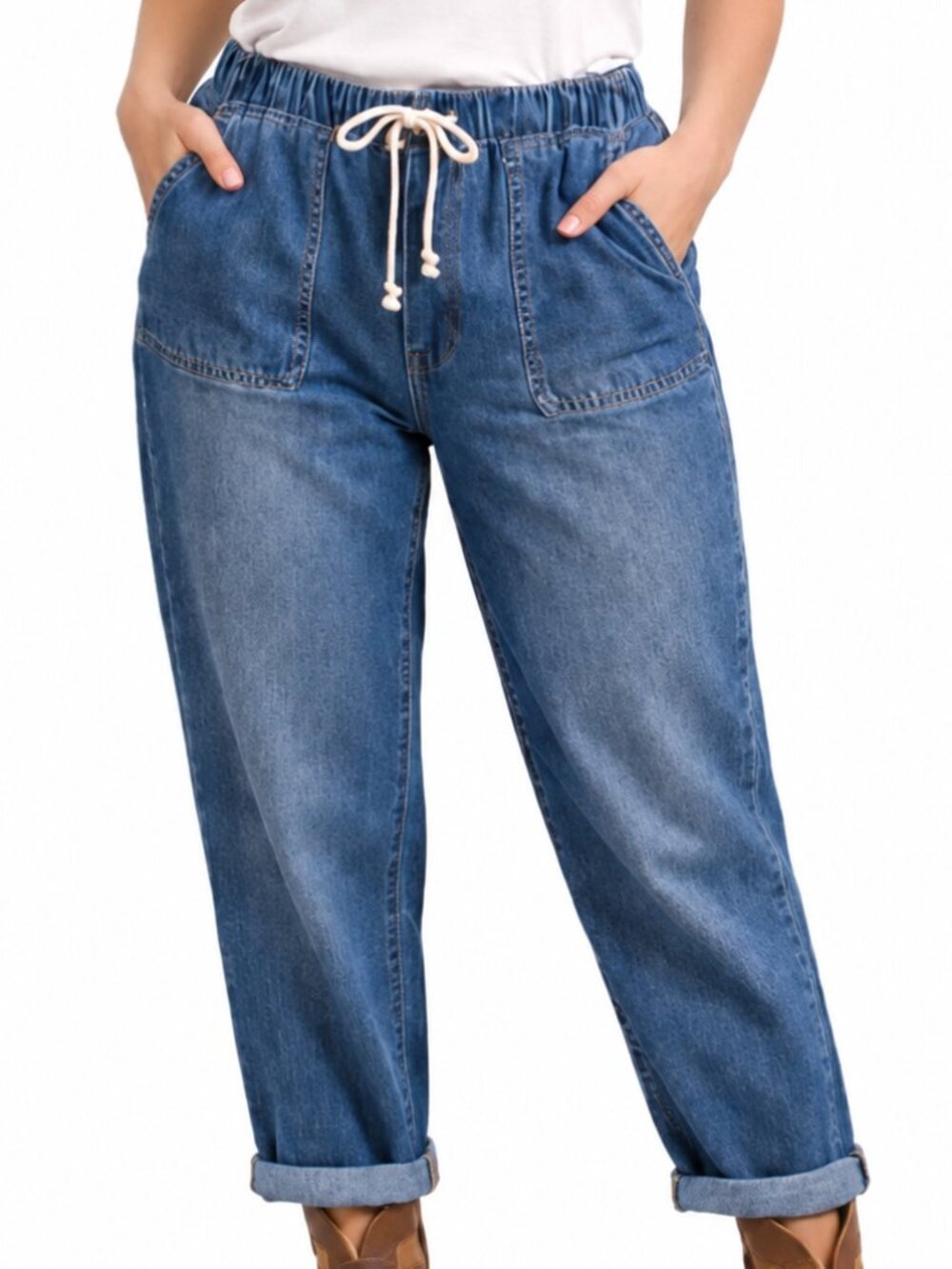 Size 9 denim jeans "Super High Rise Jogger" faded blue pants Casual Everyday
